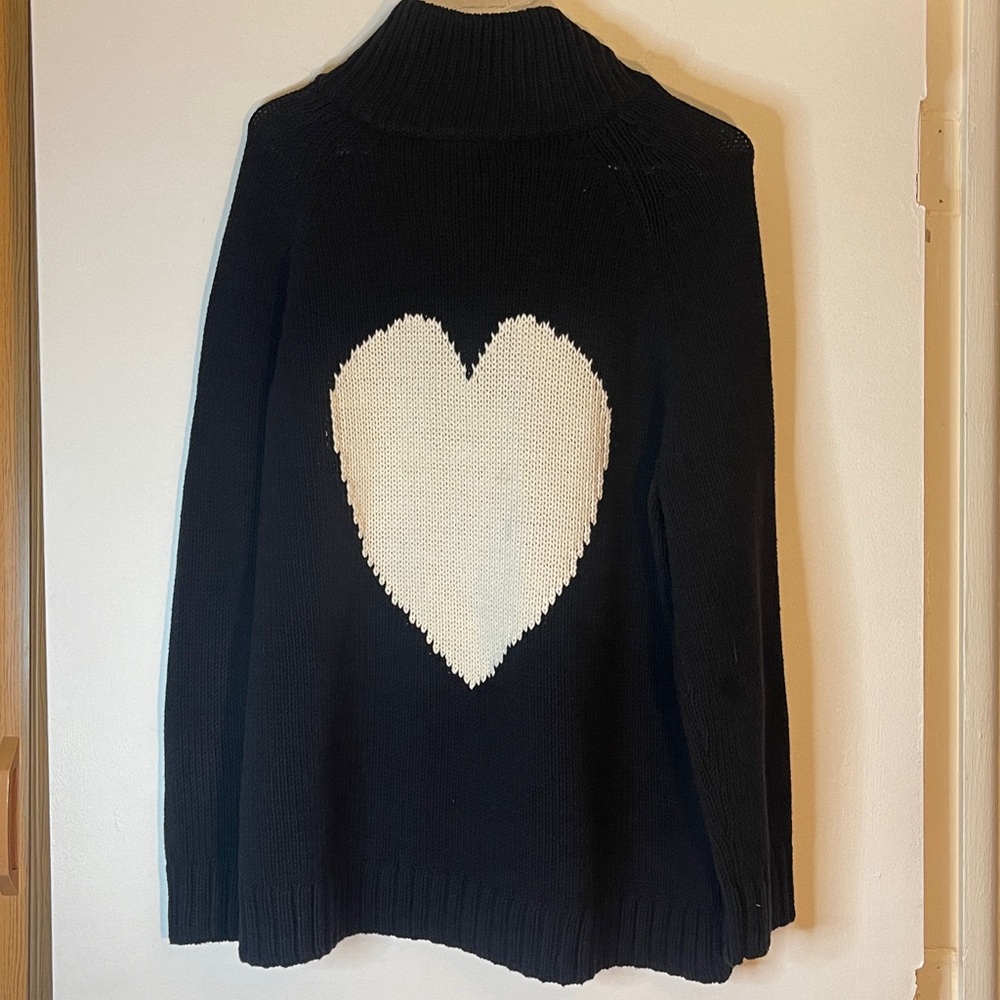 Lisa Todd Black Turtleneck Sweater with White Heart